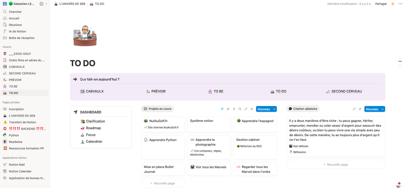 Mon ancien interface de Notion